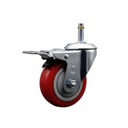 Service Caster 3.5'' Red Poly Wheel Swivel 7/16'' Stem Caster with Total Lock Brake SCC-GRTTL20S3514-PPUB-RED-716138